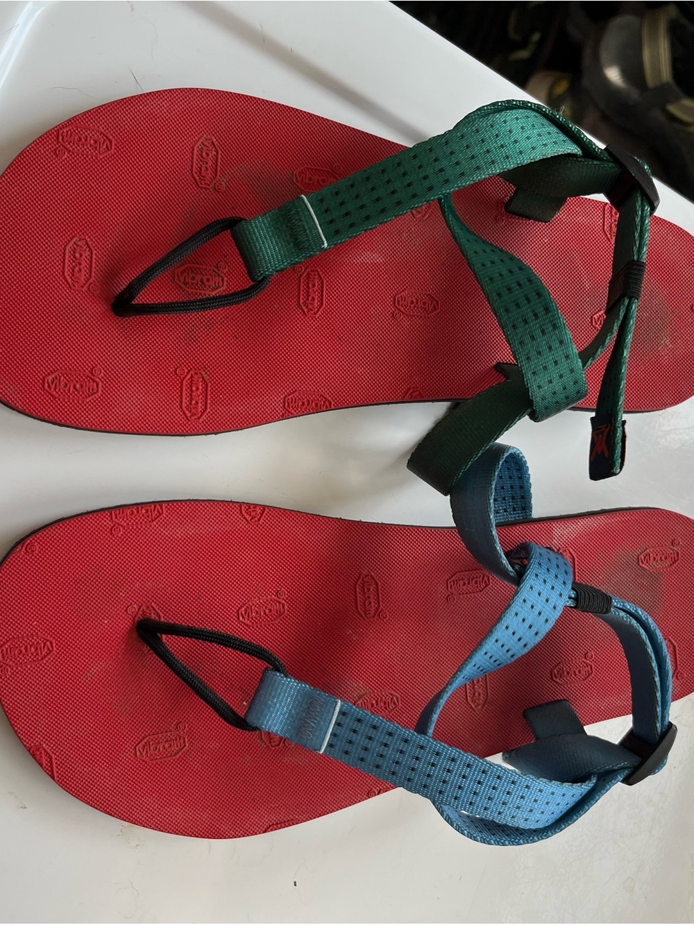 Handmade unisexSandals with Green and Blue Straps - Lightweight Outdoor Footwear
